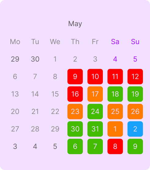 calendario con fechas de escape room