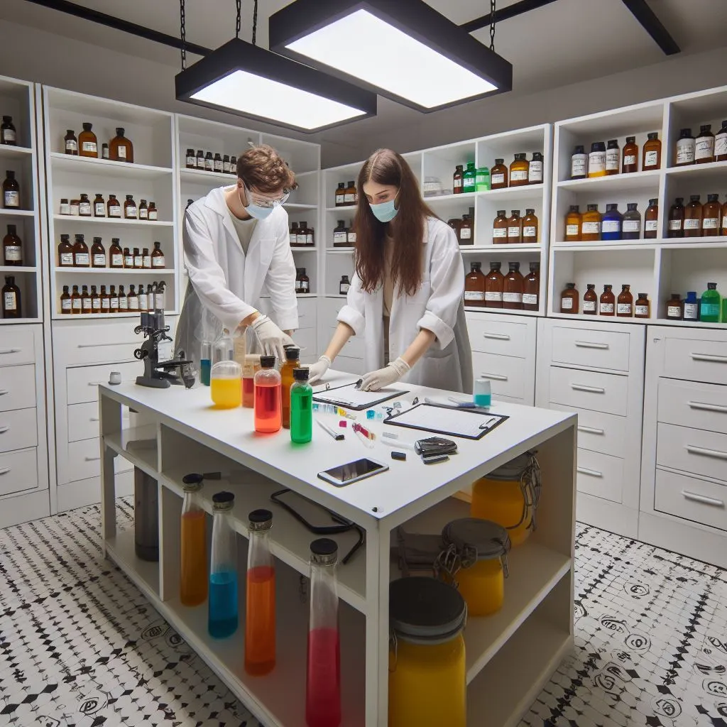 Pareja realizando un escape room en un laboratorio